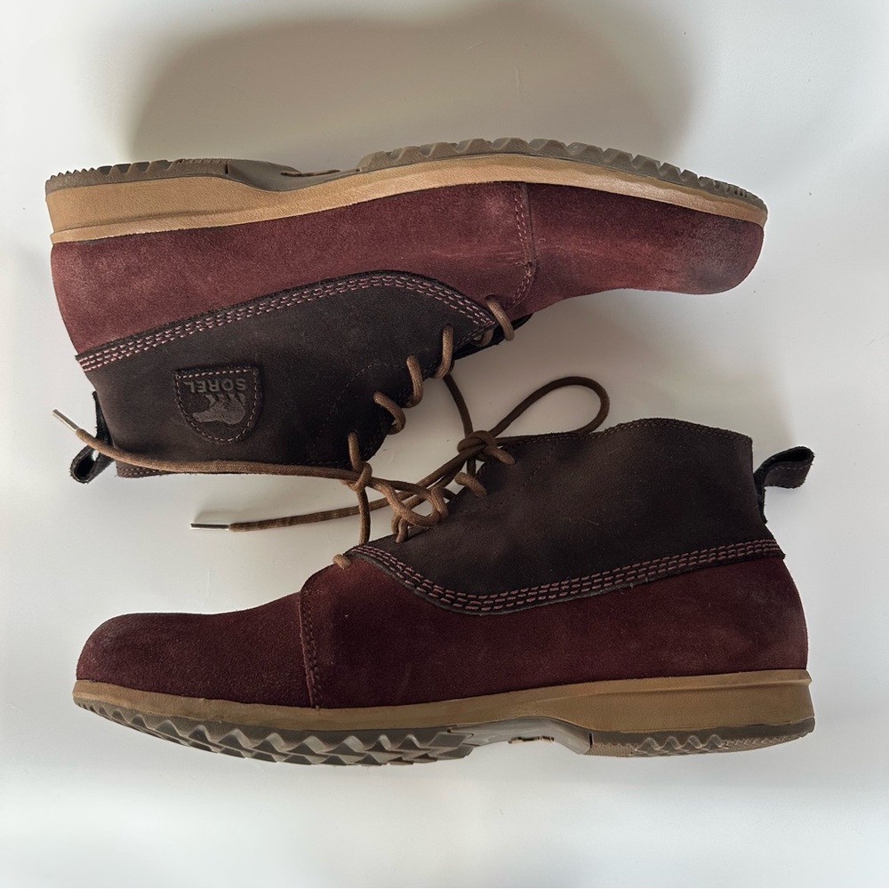 Sorel Greely Men 13 Boots Brown Burgundy Chukka Ankle Suede Lace Up - Picture 3 of 11